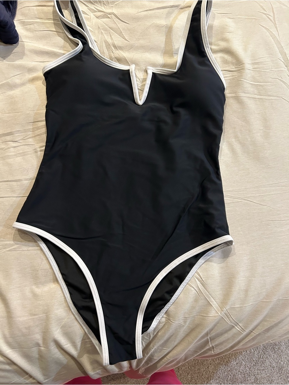 Classic Black One-Piece Swimsuit with White Trim - Ladies.